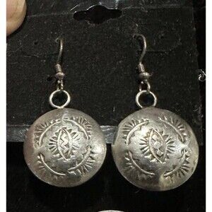 Vintage sterling silver Embossed Western Native American Concho Earrings